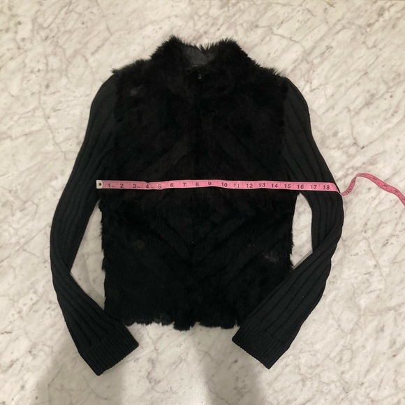 BEBE Black Genuine Rabbit Fur Zip Up Long Sleeve Sweater M - Picture 13 of 14